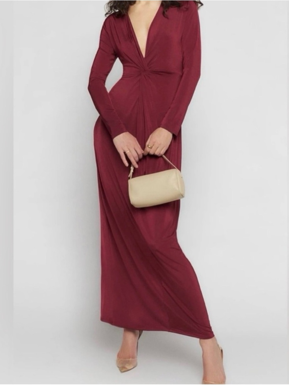 NWT Reformation Elverson Long Sleeve Twist-Front Maxi Dress in Wine